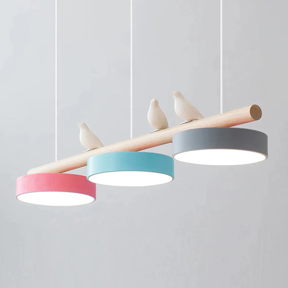 Suspension Moderne Bois Oiseaux Design Minimaliste Salon
