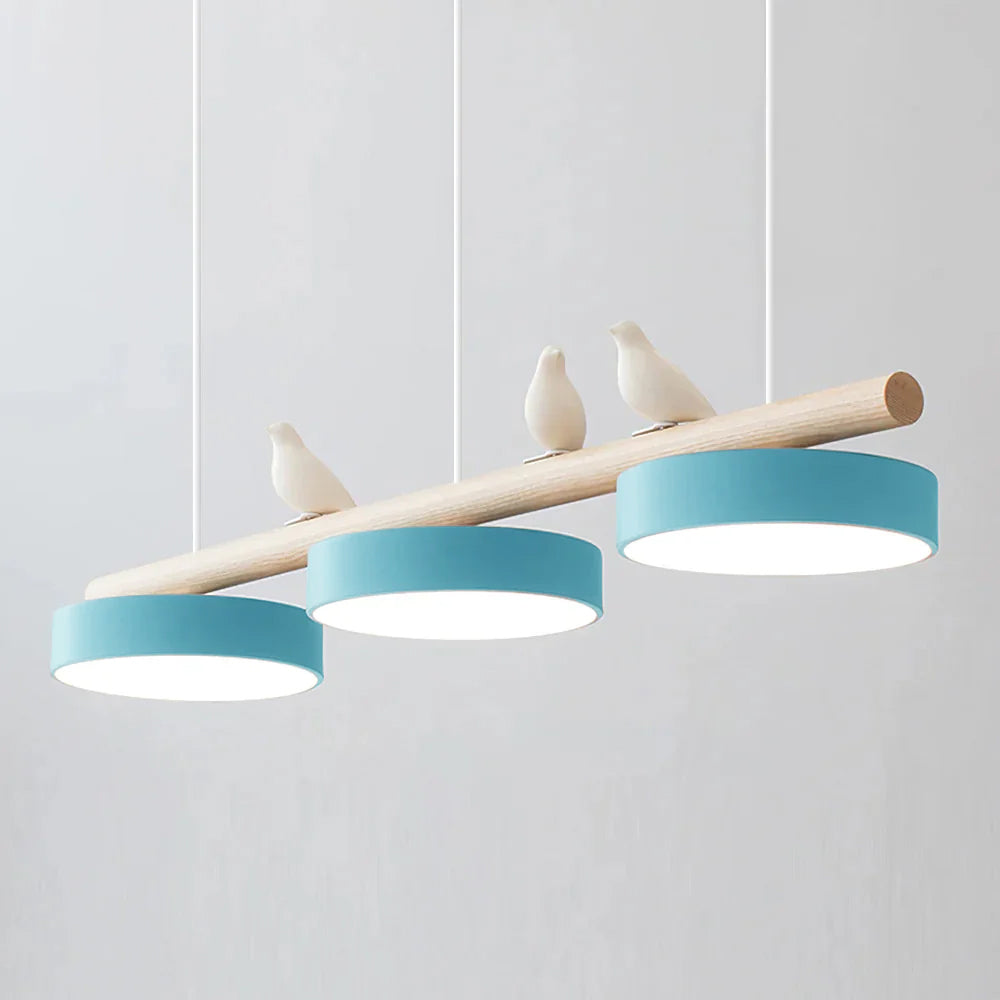 Suspension Moderne Bois Oiseaux Design Minimaliste Salon