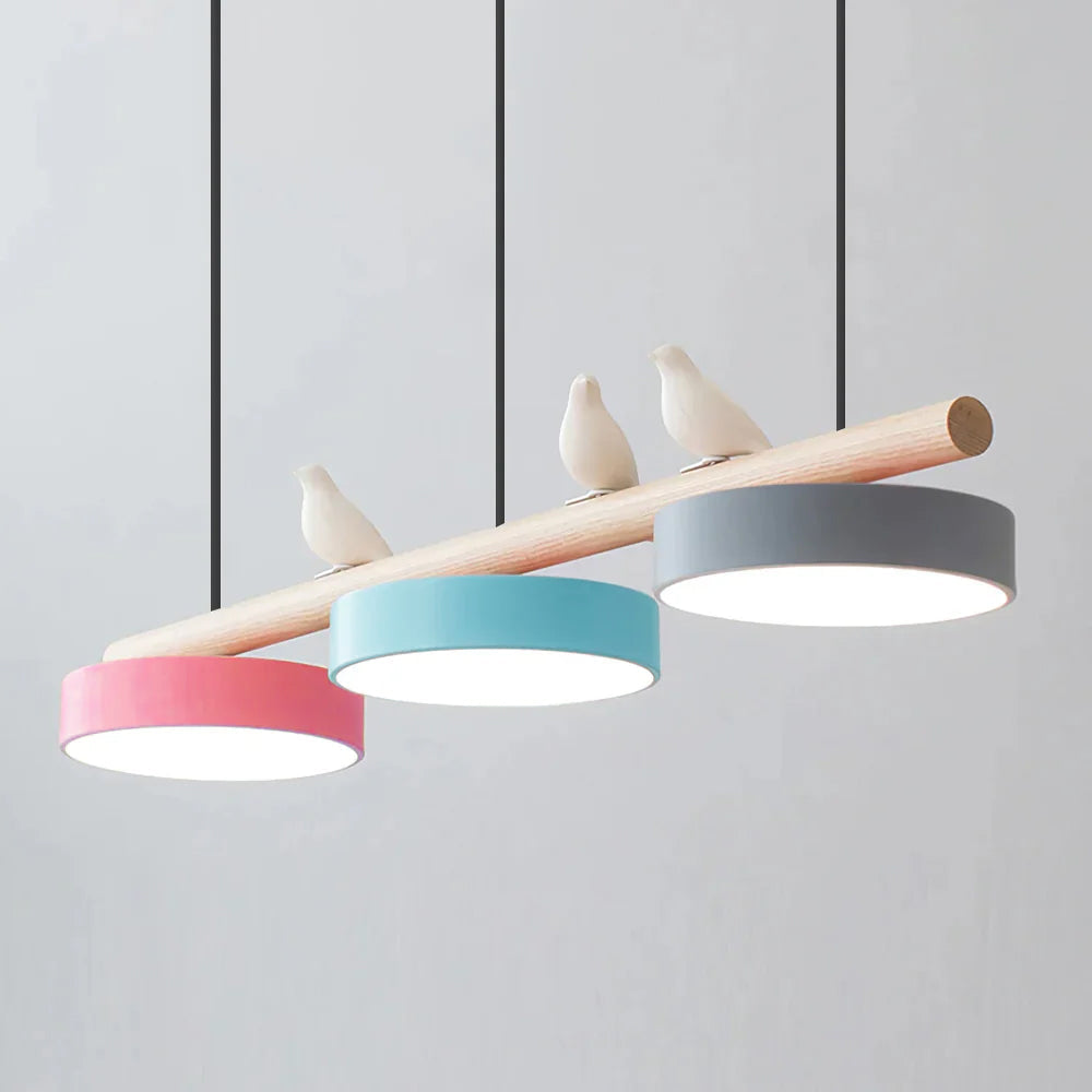 Suspension Moderne Bois Oiseaux Design Minimaliste Salon