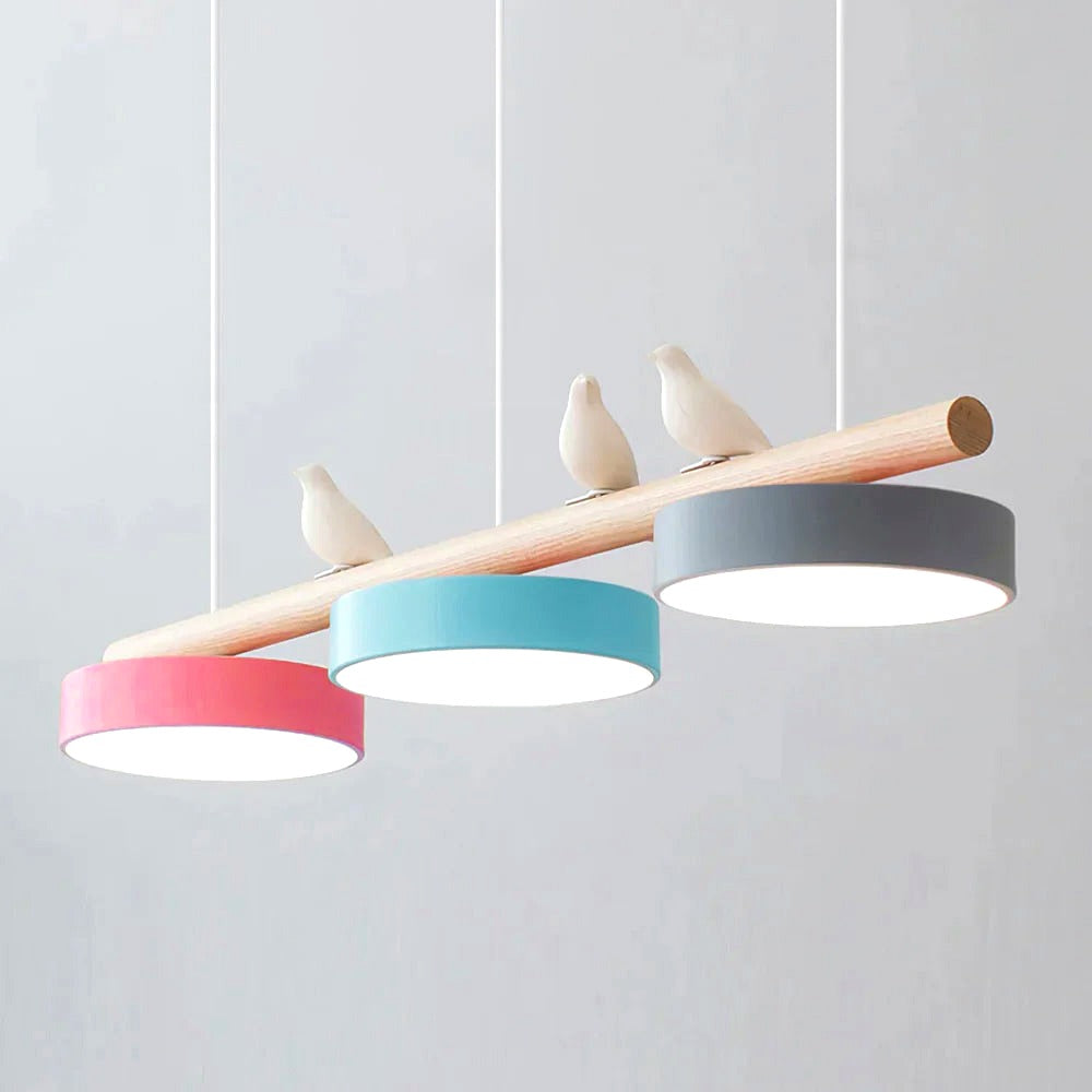 Suspension Moderne Bois Oiseaux Design Minimaliste Salon