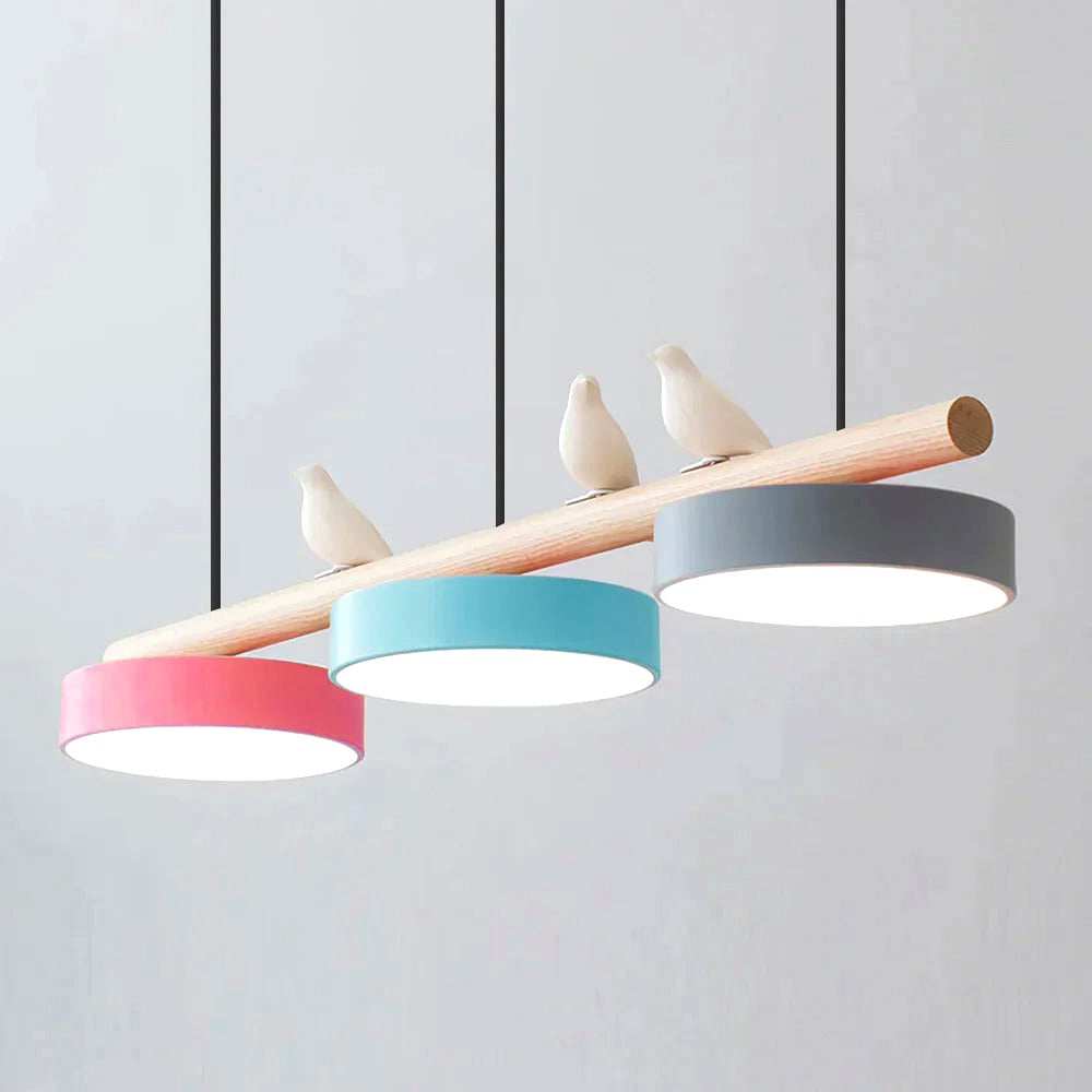 Suspension Moderne Bois Oiseaux Design Minimaliste Salon