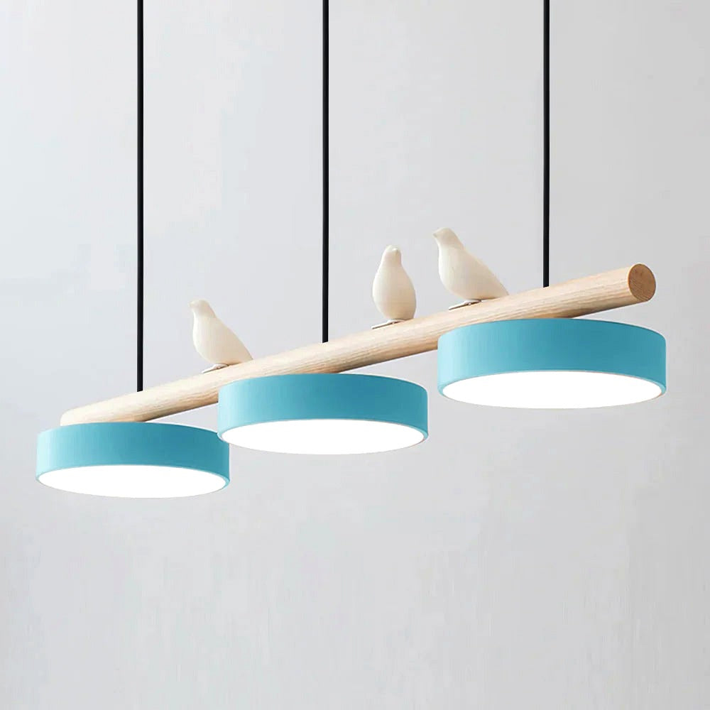 Suspension Moderne Bois Oiseaux Design Minimaliste Salon