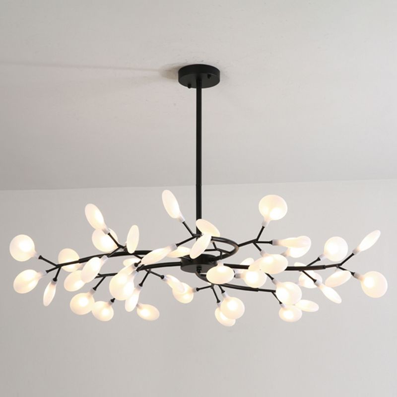 Lustre Moderne Branches Dorées Feuilles LED Salle à Coucher