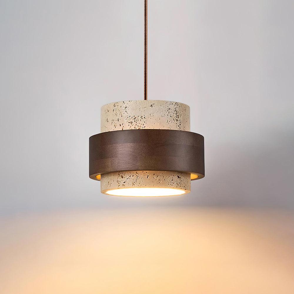 Suspension Design en Travertin et Bois pour Salon