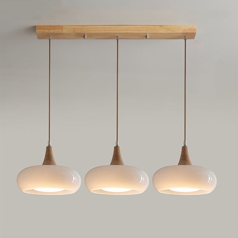Suspension Moderne en Bois et Verre Jaune pour Cuisine
