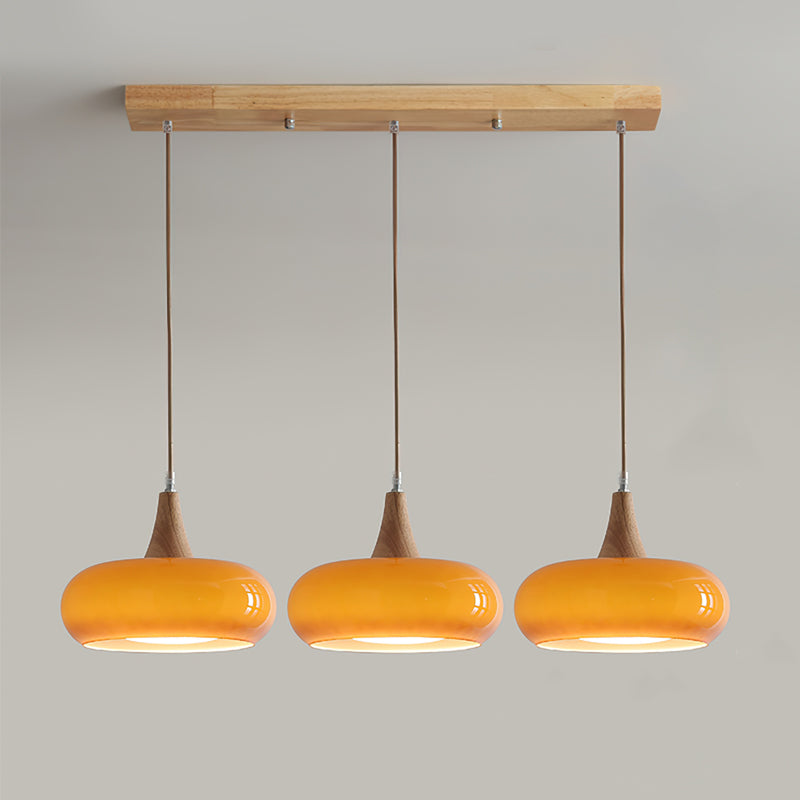 Suspension Moderne en Bois et Verre Jaune pour Cuisine