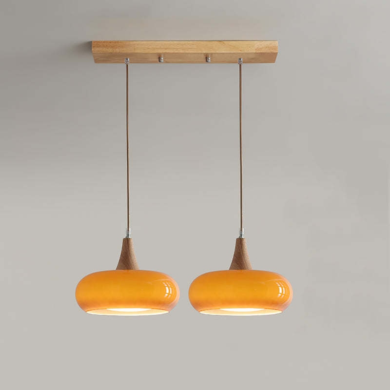 Suspension Moderne en Bois et Verre Jaune pour Cuisine