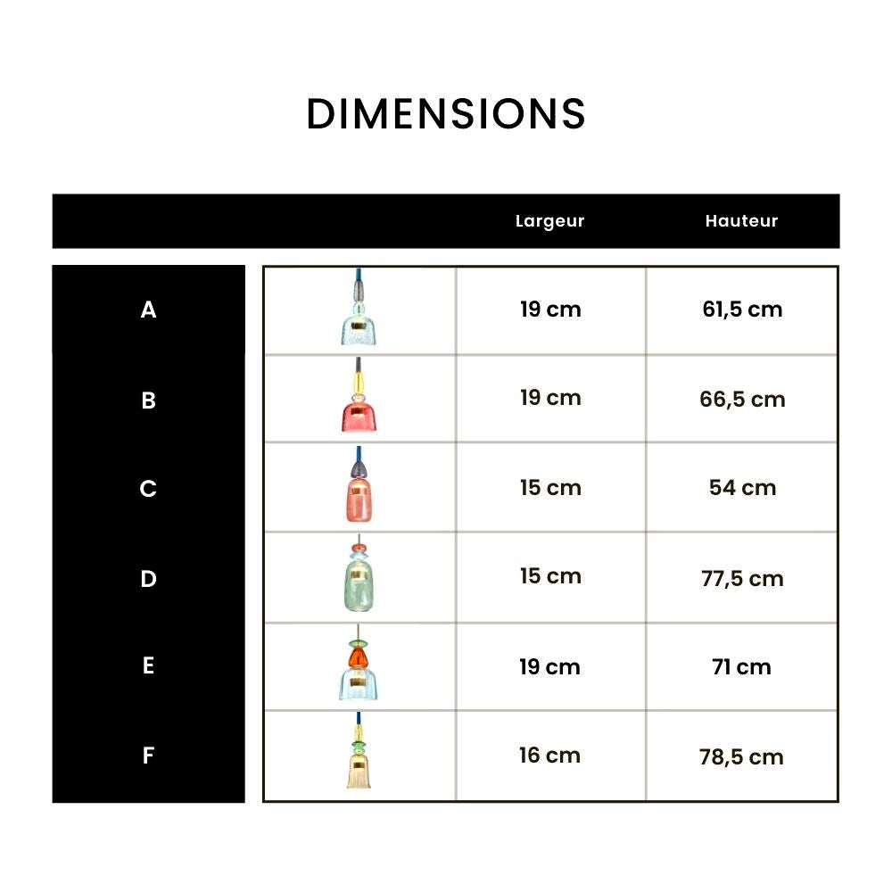 Suspension Design à LED en Verre Coloré