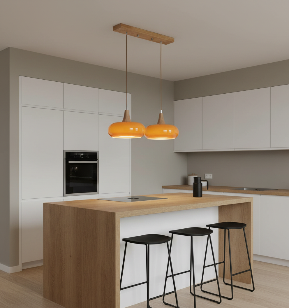 Suspension Moderne en Bois et Verre — 1 à 2 Lampes