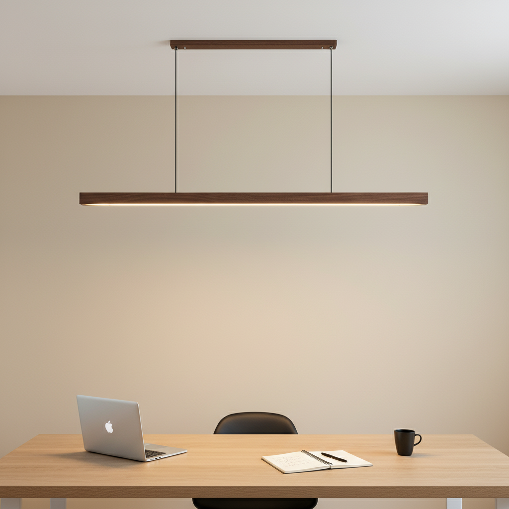 Suspension Design Moderne LED en Bois Allongé