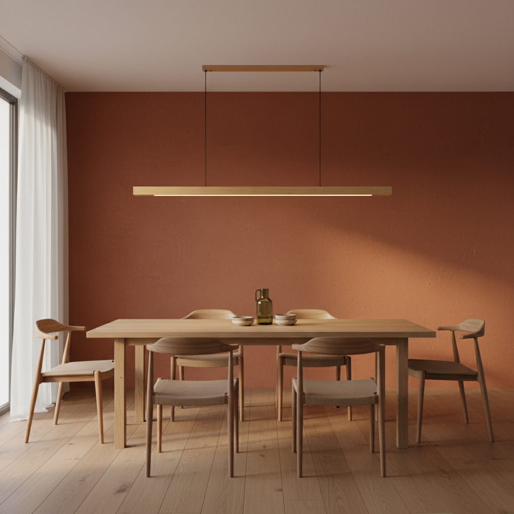 Suspension Design Moderne LED en Bois Allongé