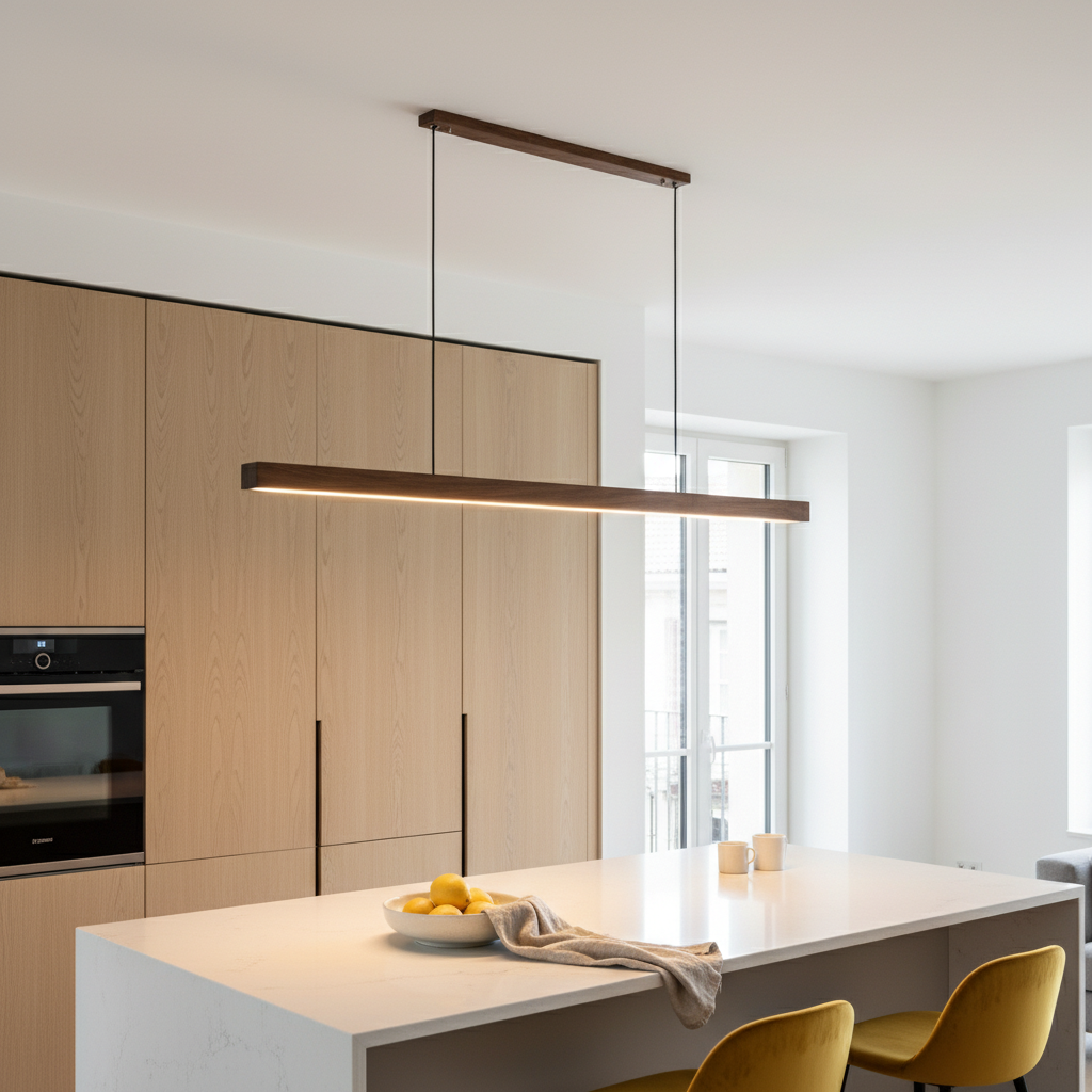 Suspension Design Moderne LED en Bois Allongé