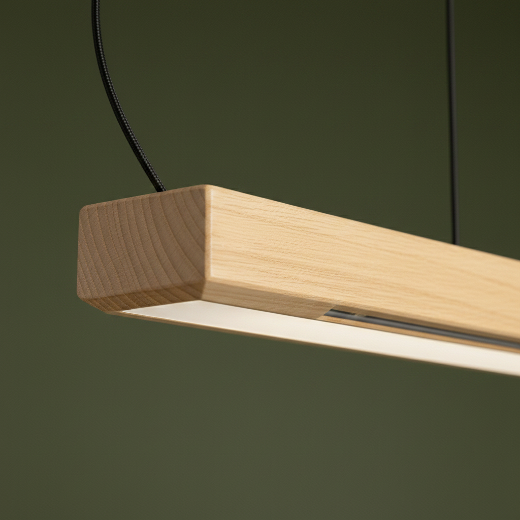 Suspension Design Moderne LED en Bois Allongé