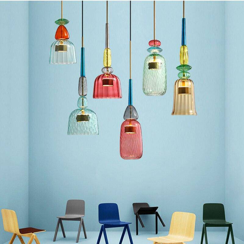 Suspension Design à LED en Verre Coloré