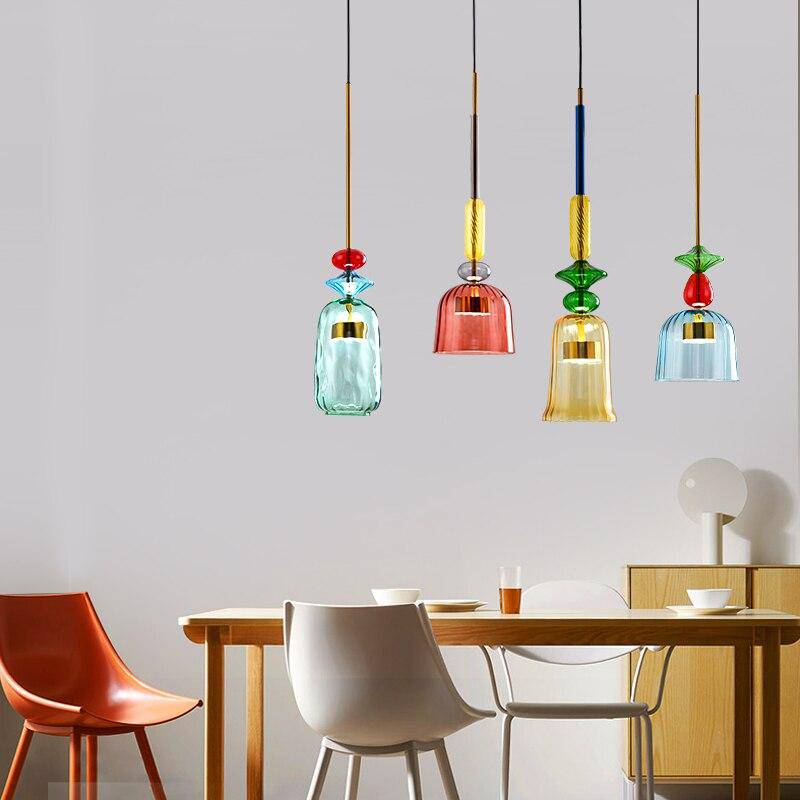 Suspension Design à LED en Verre Coloré
