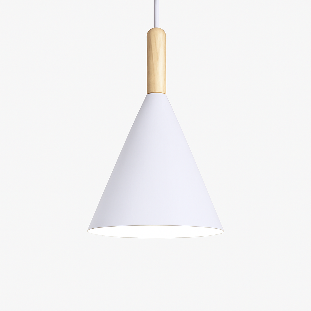 Suspension Conique en Métal Coloré et Tige en Bois