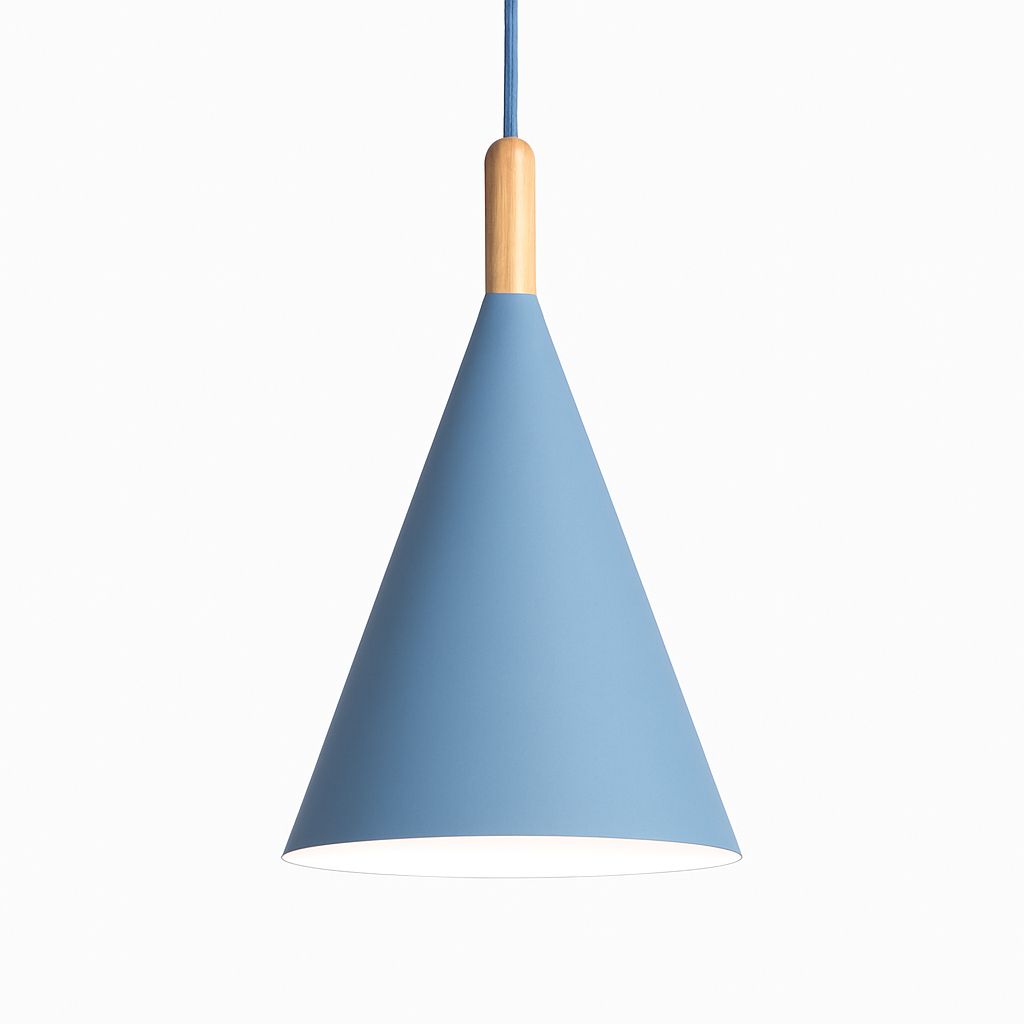 Suspension Conique en Métal Coloré et Tige en Bois