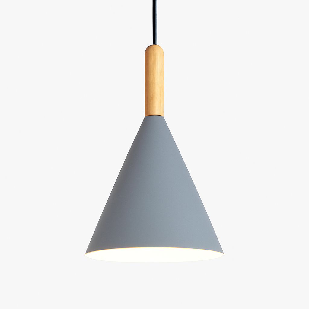 Suspension Conique en Métal Coloré et Tige en Bois