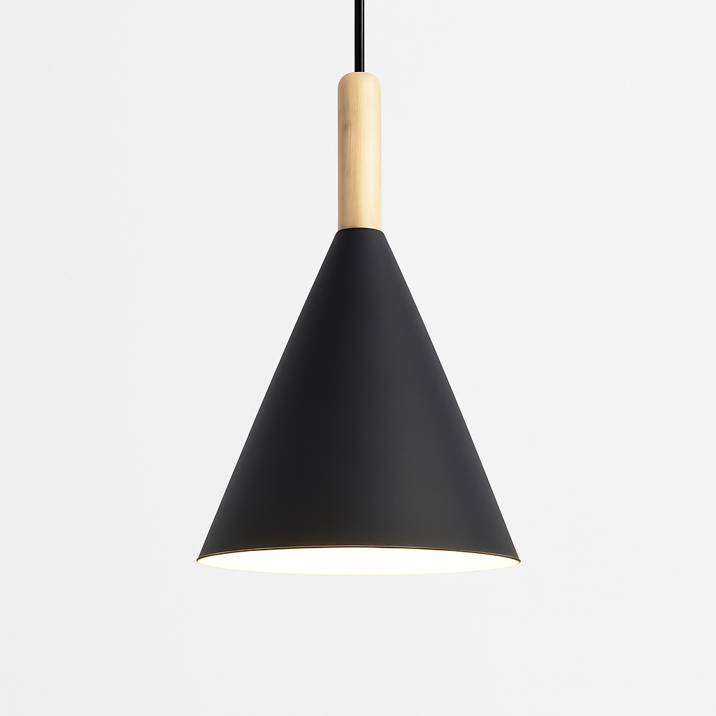 Suspension Conique en Métal Coloré et Tige en Bois