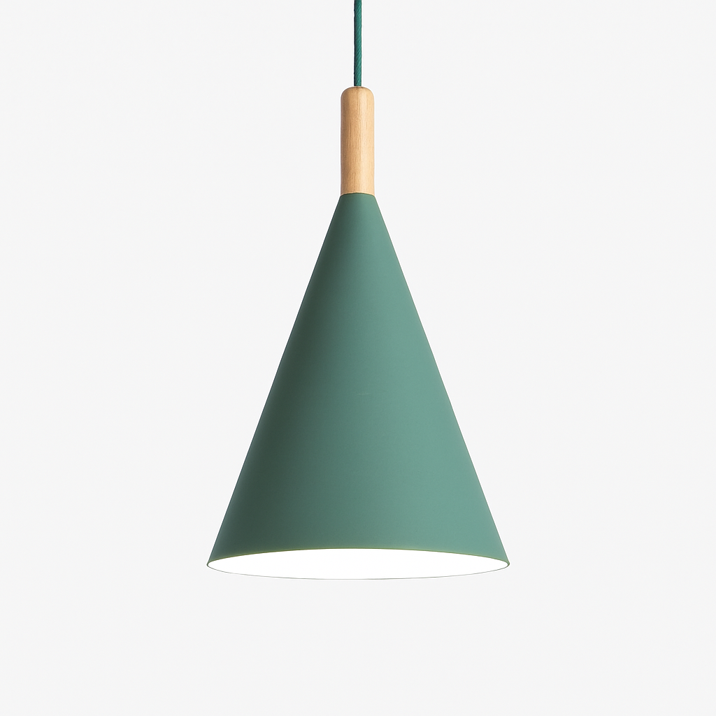 Suspension Conique en Métal Coloré et Tige en Bois
