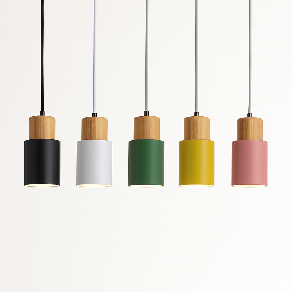 Suspension Cylindrique en Bois et Métal de Couleur