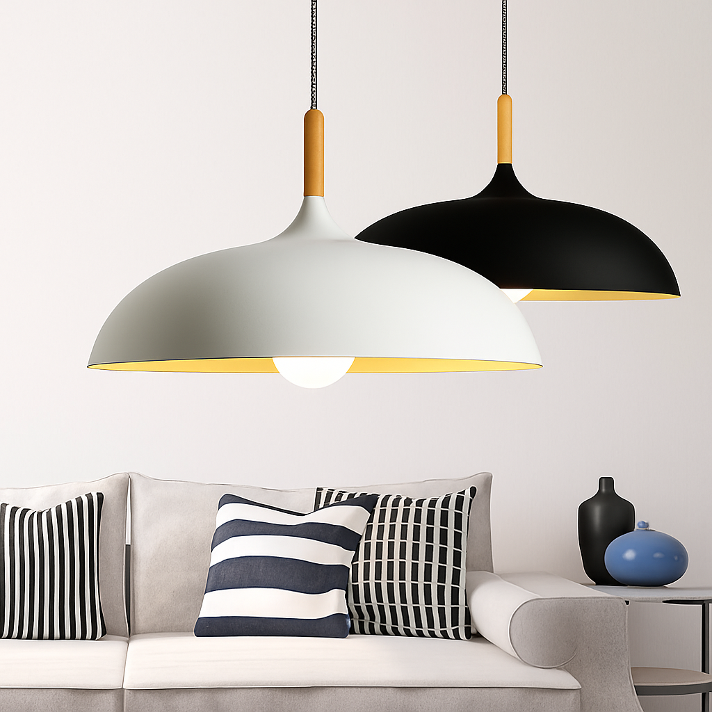 Suspension en Aluminium de Couleur et Tige en Bois